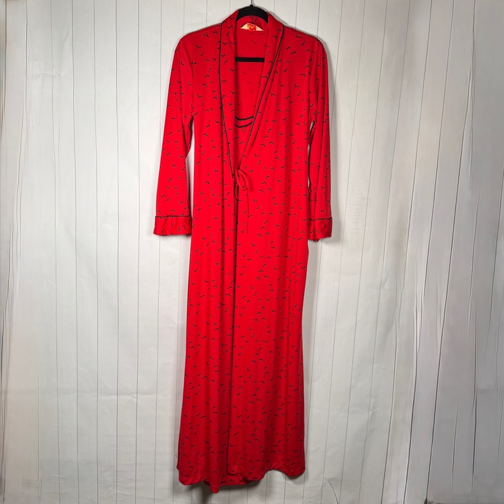 Vintage Daffodil Retro Robe & Slip Dress Red Flying Seagulls Print Whimsigoth M - Picture 12 of 12